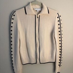 St. John Collection Ivory Cardigan with Black Accents